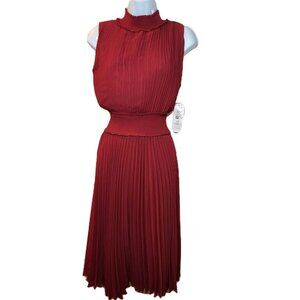 NWT‎ Nanette Lepore Dress Size 6 Moroccan Rose Pleated Midi Sleeveless High Neck